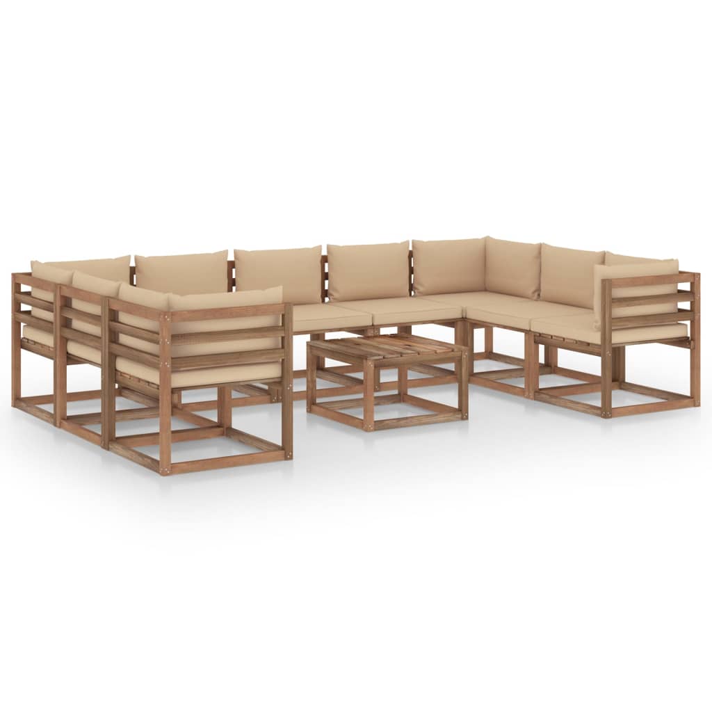  Pallsoffgrupp med beige dynor 10 delar