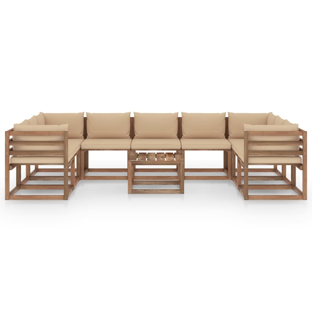  Pallsoffgrupp med beige dynor 10 delar