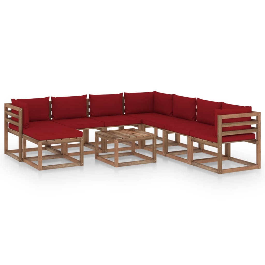  Loungegrupp med dynor 9 delar vinröd