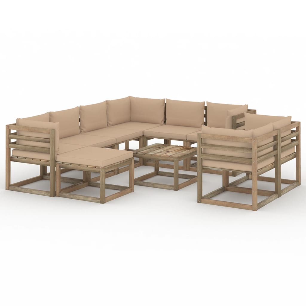  Loungegrupp med dynor 10 delar beige