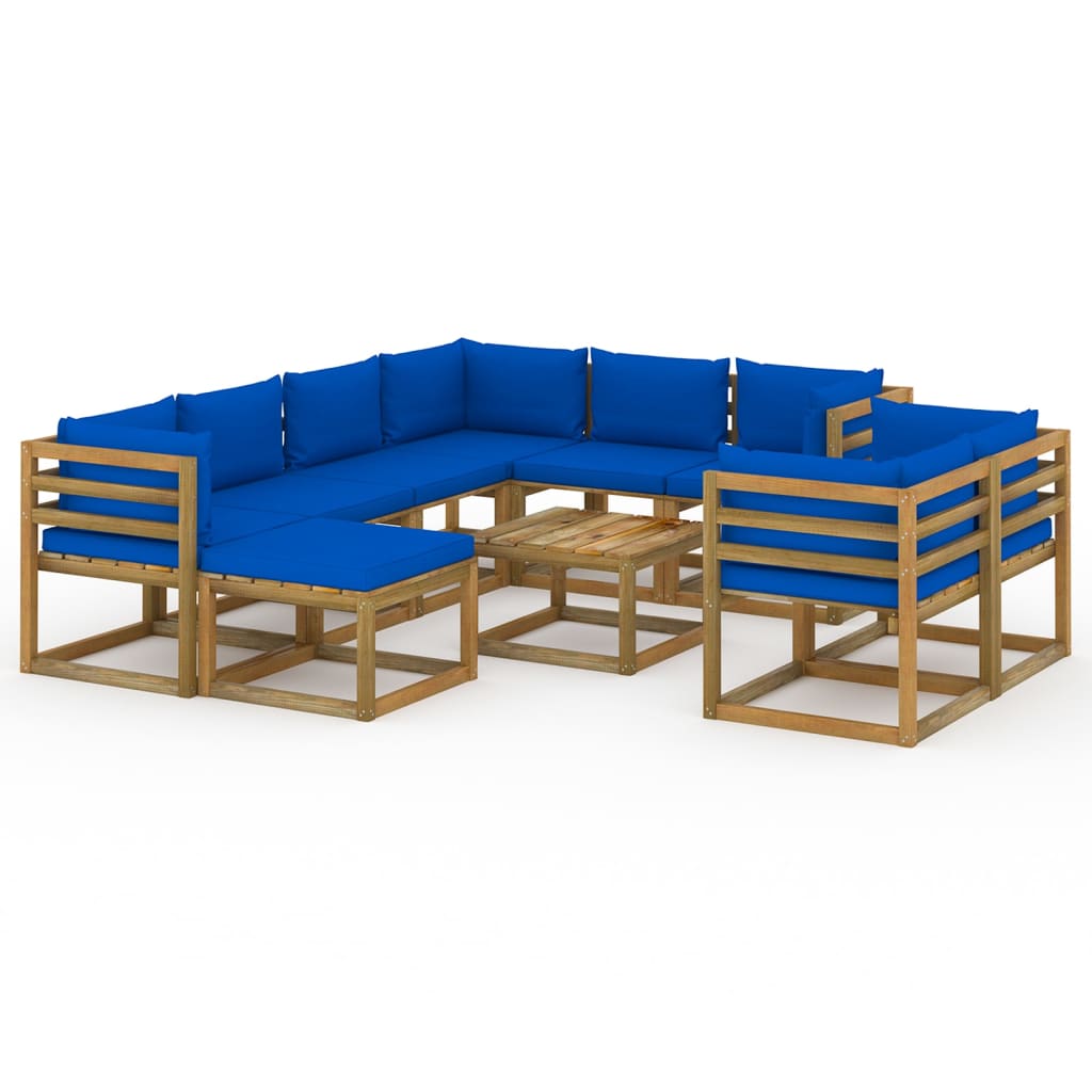  Loungegrupp med dynor 10 delar blå