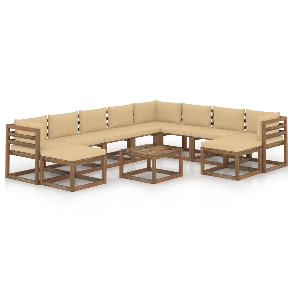  Loungegrupp med dynor 11 delar beige