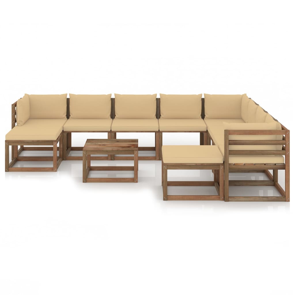  Loungegrupp med dynor 11 delar beige