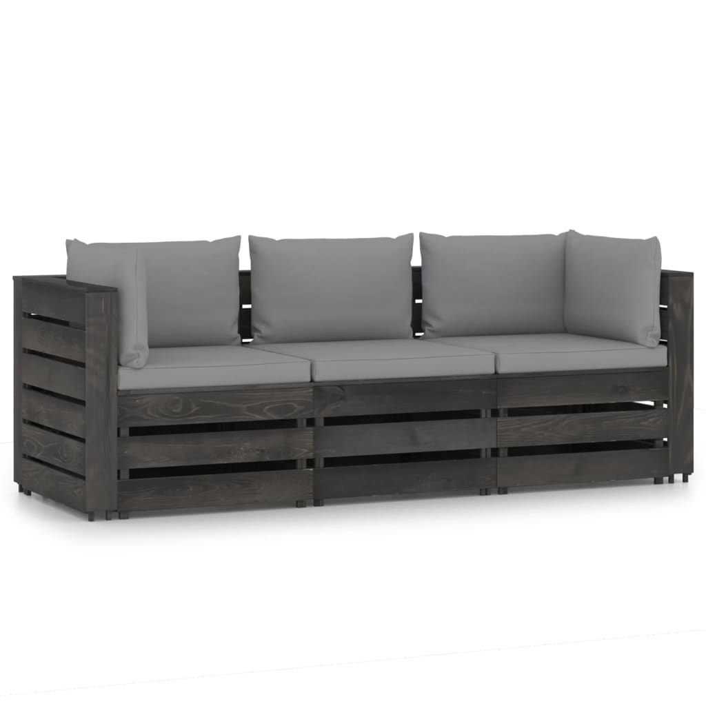  Pallsoffa 3-sits med dynor impregnerat trä