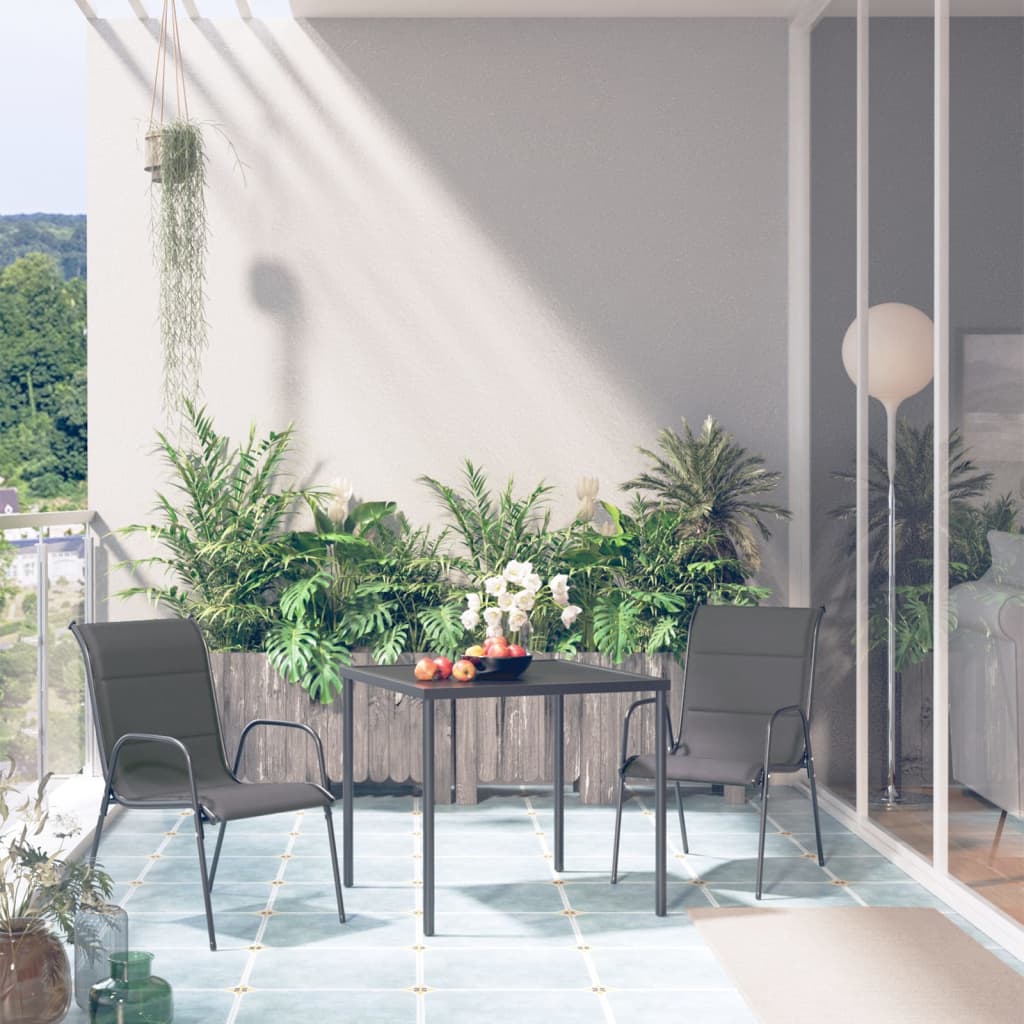  Matgrupp för trädgården 3 delar stål svart