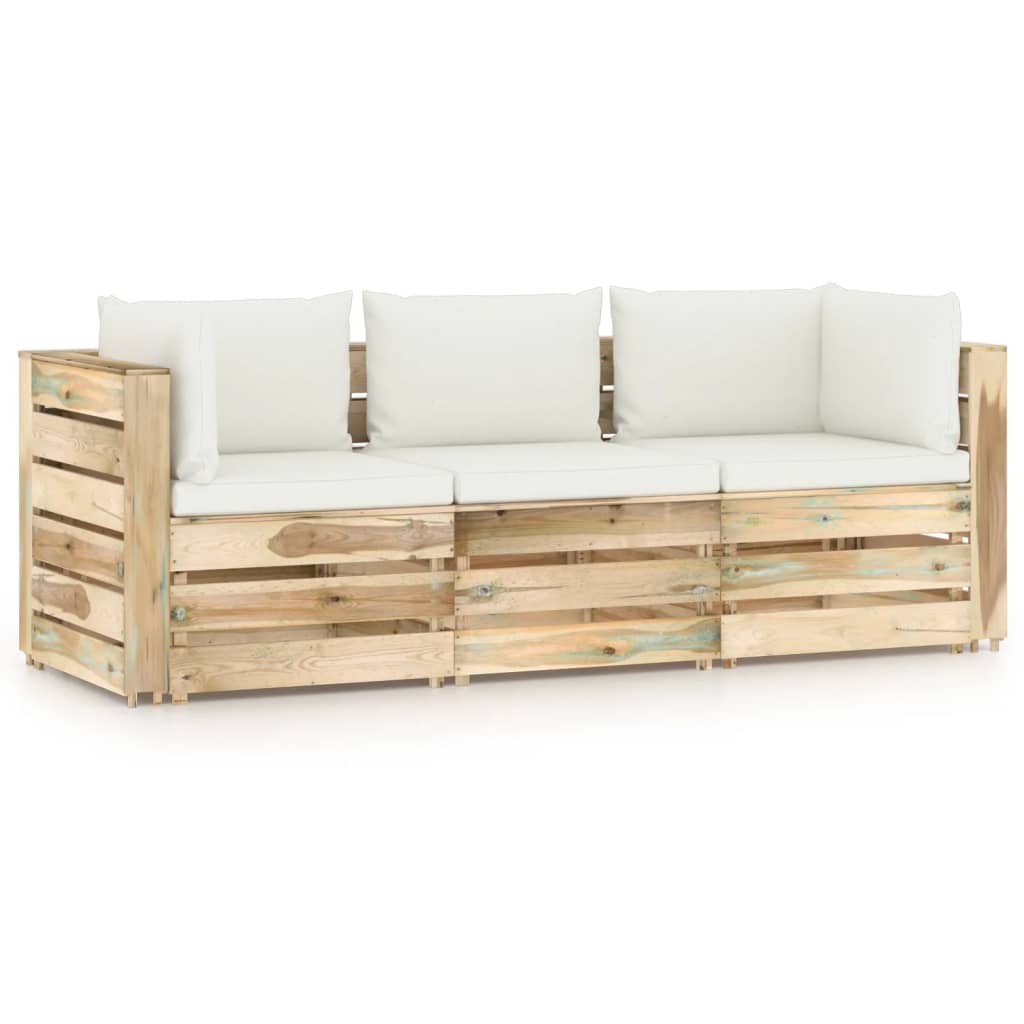  Pallsoffa 3-sits med dynor impregnerad furu