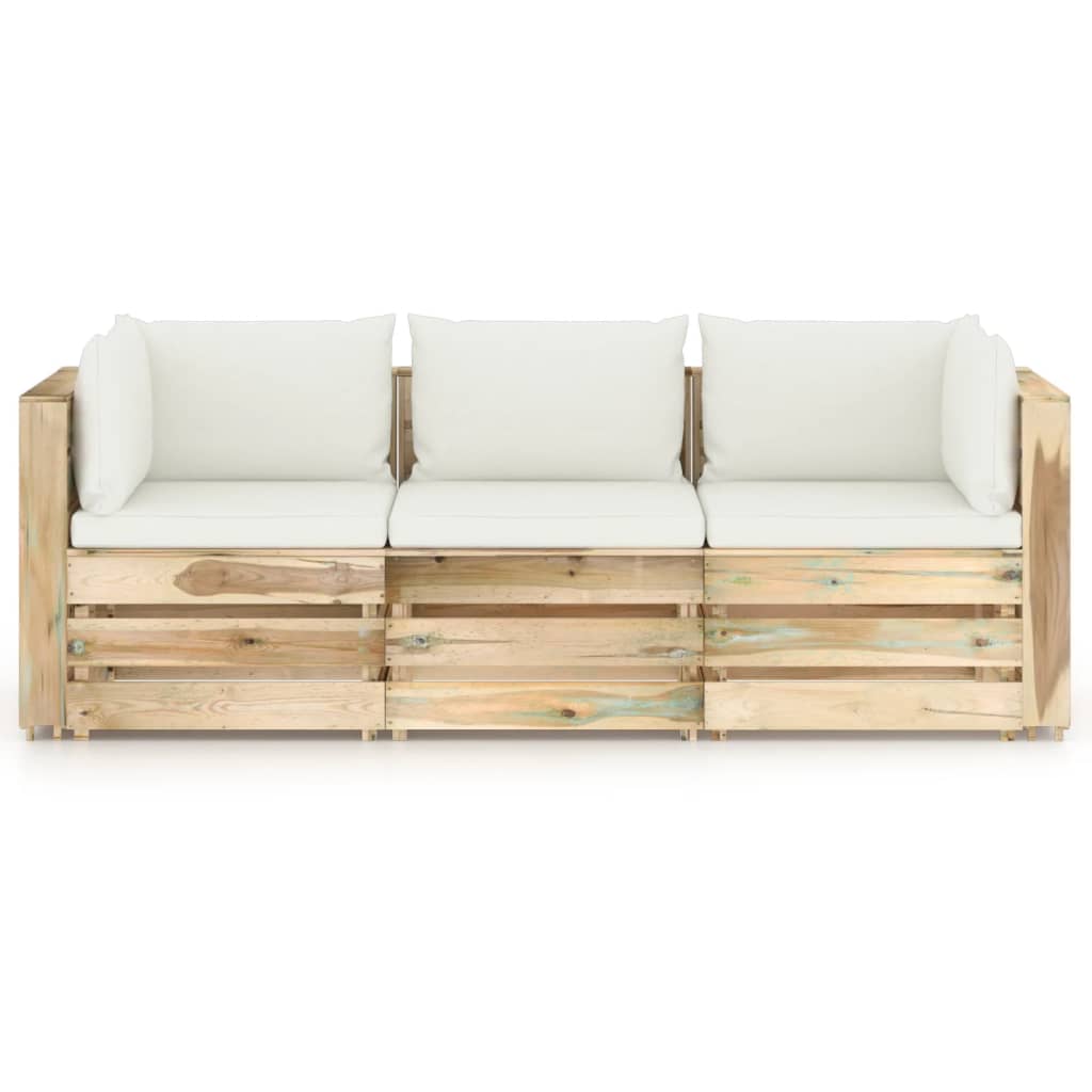  Pallsoffa 3-sits med dynor impregnerad furu