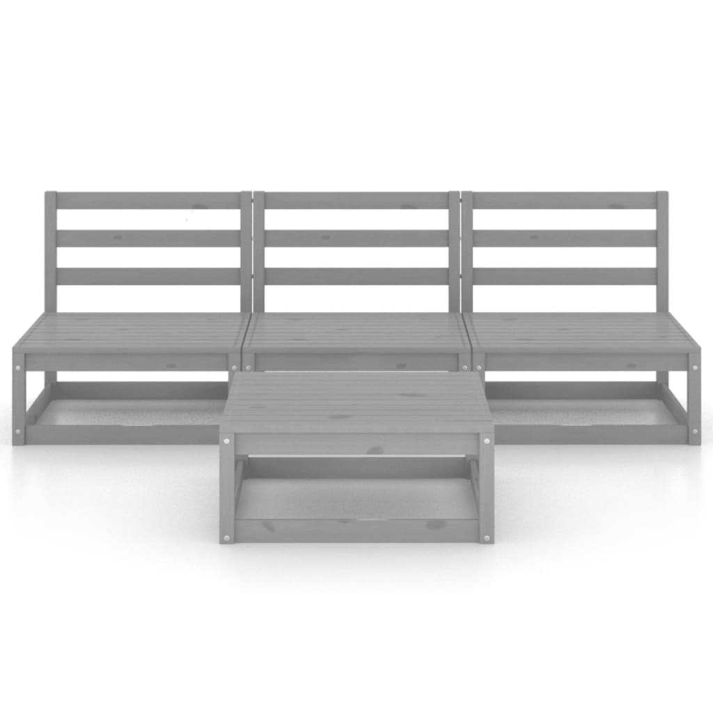  Loungegrupp för trädgården 4 delar grå massiv furu