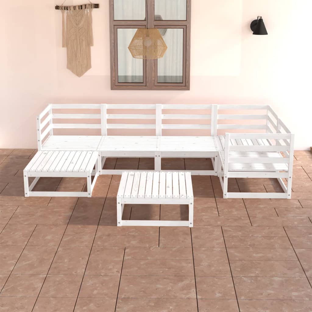  Loungegrupp 7 delar vit massiv furu