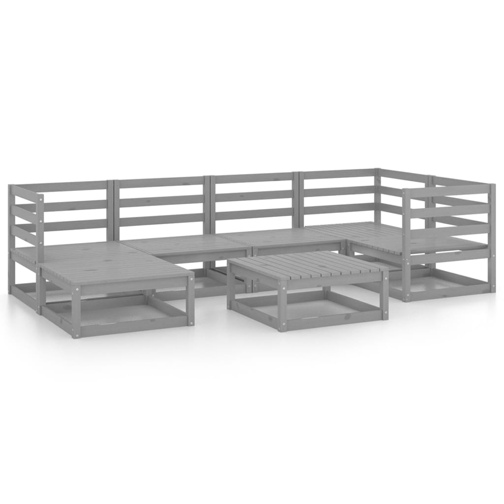  Loungegrupp med dynor 7 delar grå massiv furu