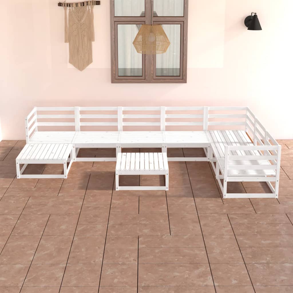  Loungegrupp 8 delar vit massiv furu