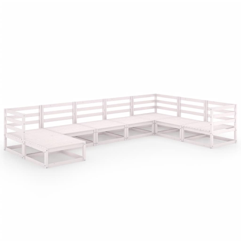  Loungegrupp 8 delar vit massiv furu