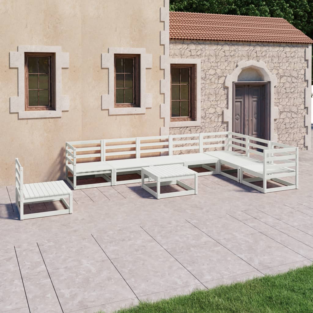  Loungegrupp 9 delar vit massiv furu