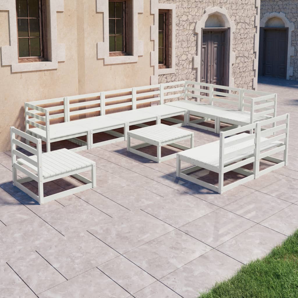 Loungegrupp 11 delar vit massiv furu