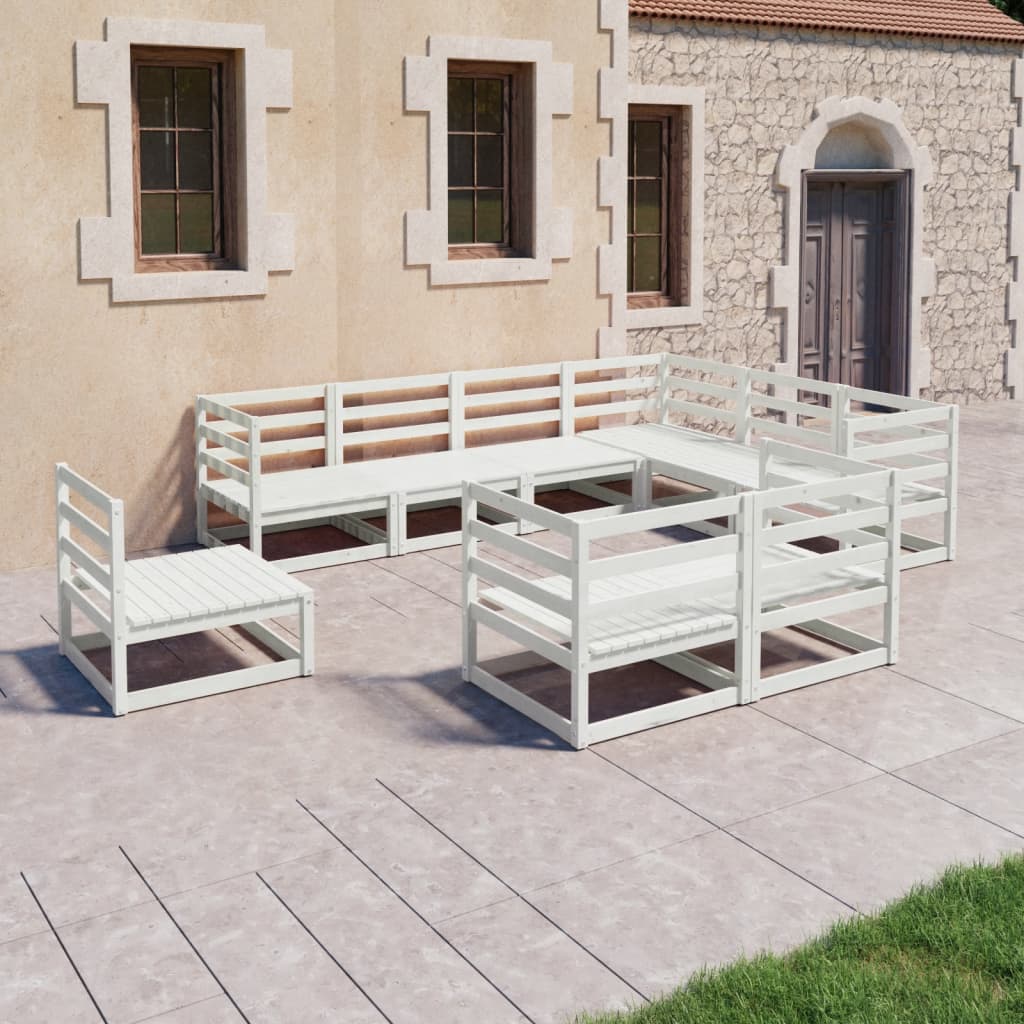  Loungegrupp 9 delar vit massiv furu