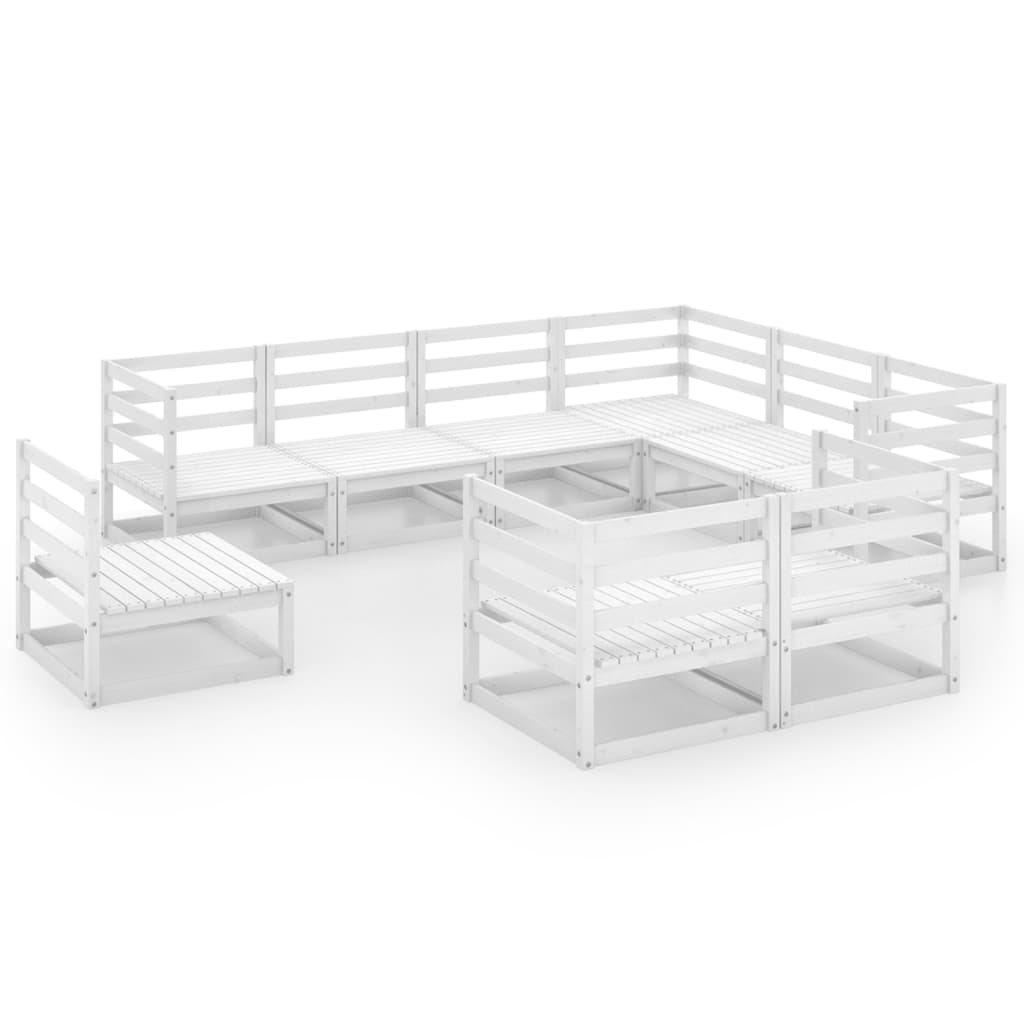  Loungegrupp 9 delar vit massiv furu