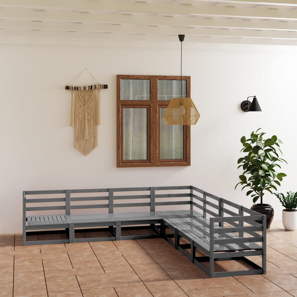  Loungegrupp 7 delar grå massiv furu