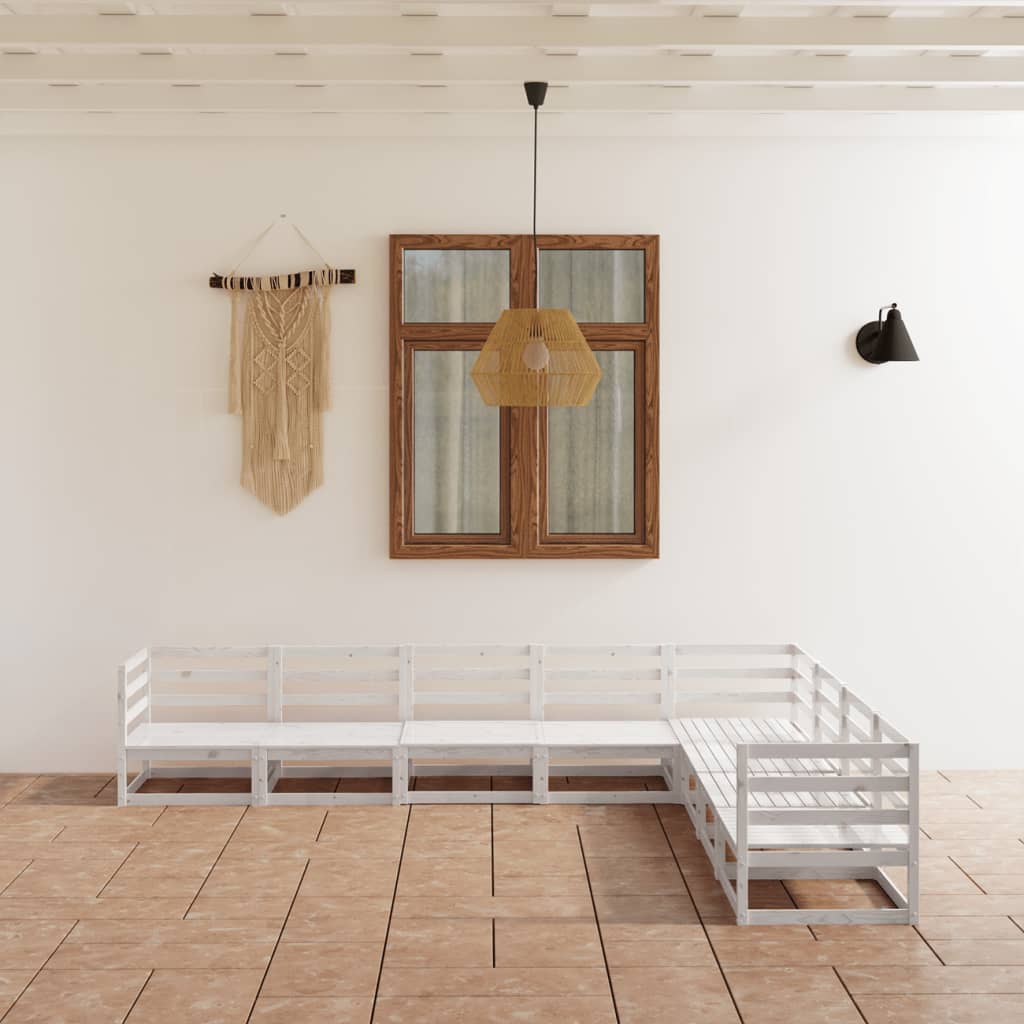  Loungegrupp 8 delar vit massiv furu