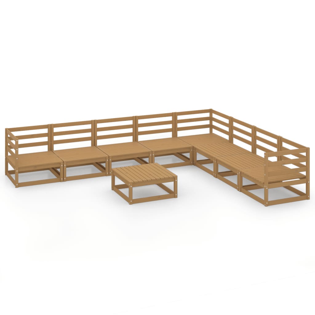  Loungegrupp 9 delar honungbrun massiv furu