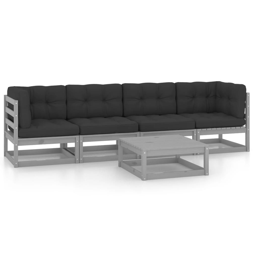  Loungegrupp med dynor 5 delar massiv furu