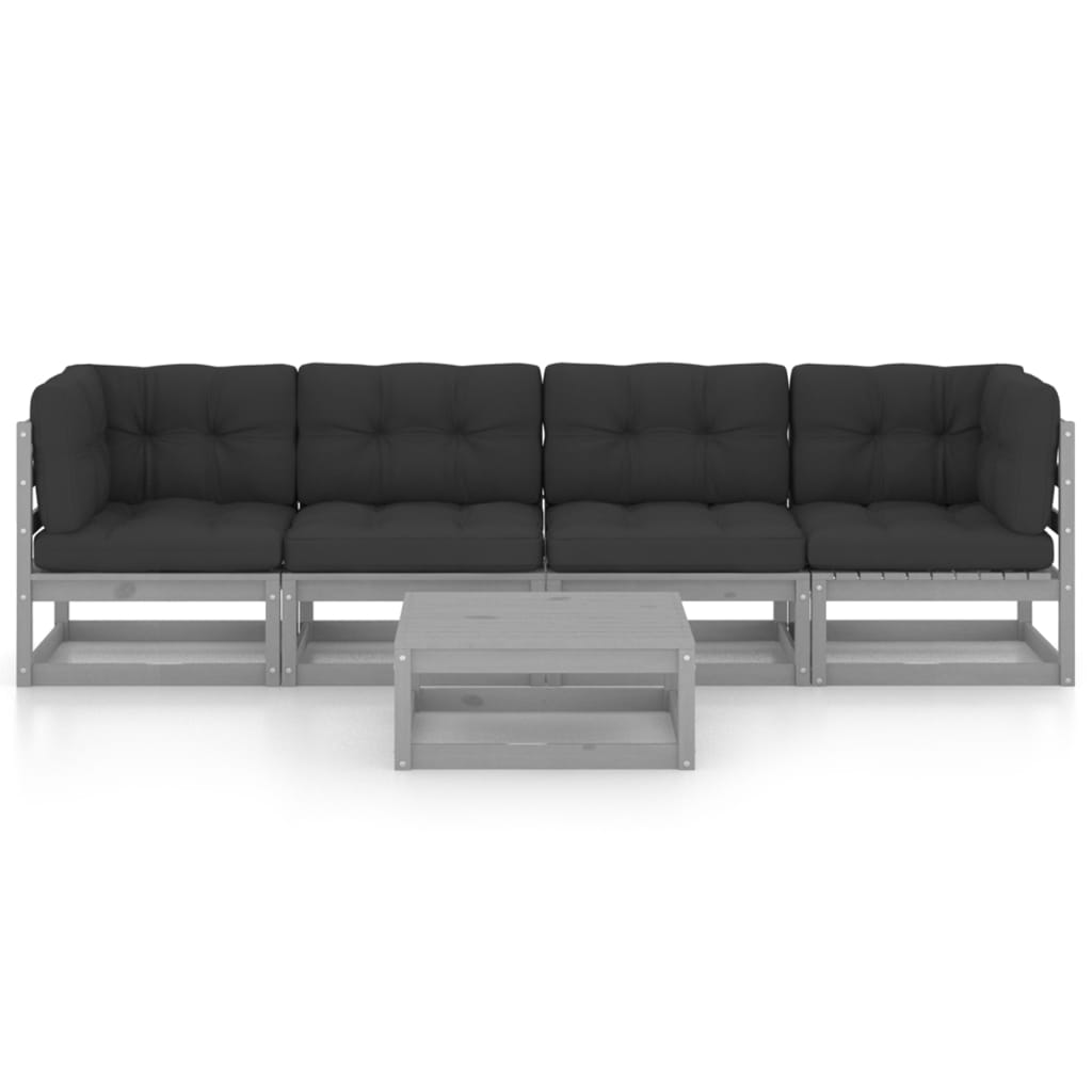  Loungegrupp med dynor 5 delar massiv furu