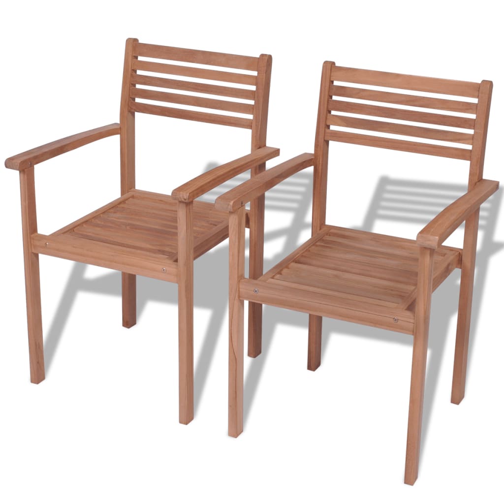  Stapelbara trädgårdsstolar 2 st massiv teak