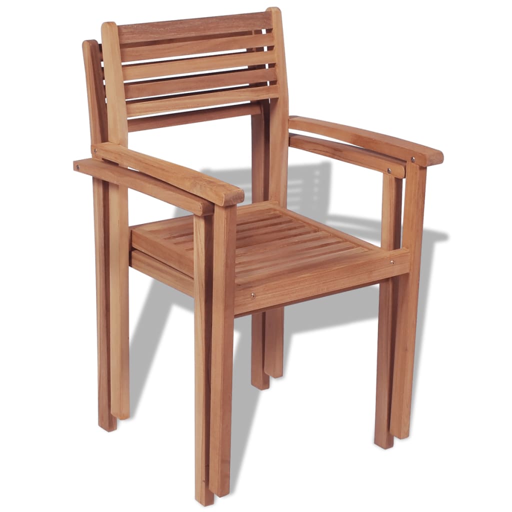  Stapelbara trädgårdsstolar 2 st massiv teak