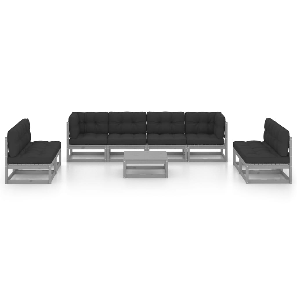  Loungegrupp med dynor 9 delar massiv furu