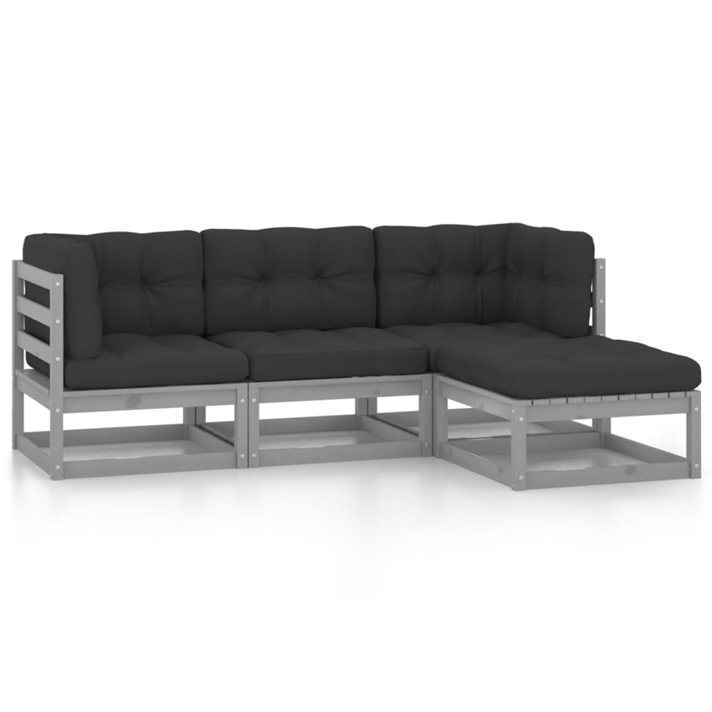  Loungegrupp med dynor 4 delar massiv furu