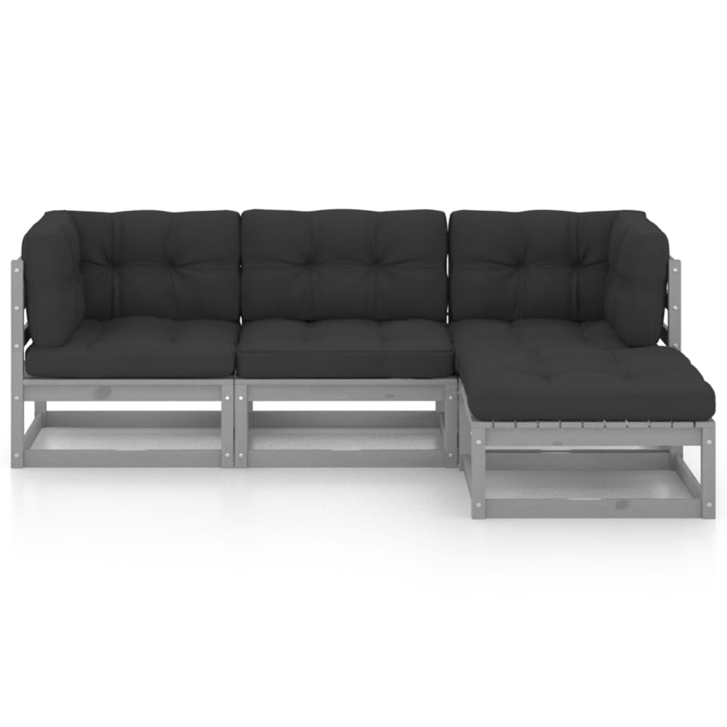  Loungegrupp med dynor 4 delar massiv furu