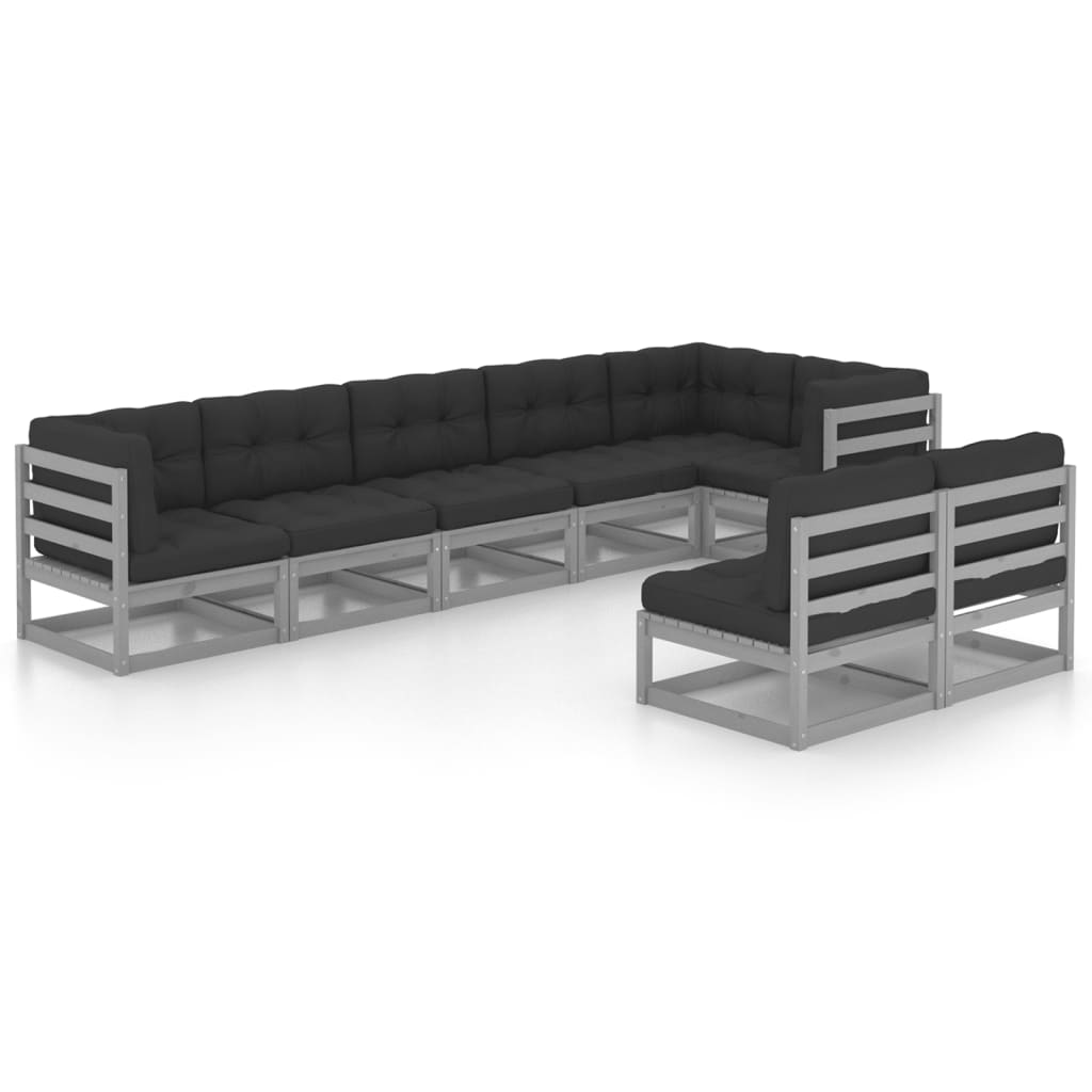  Loungegrupp med dynor 8 delar massiv furu