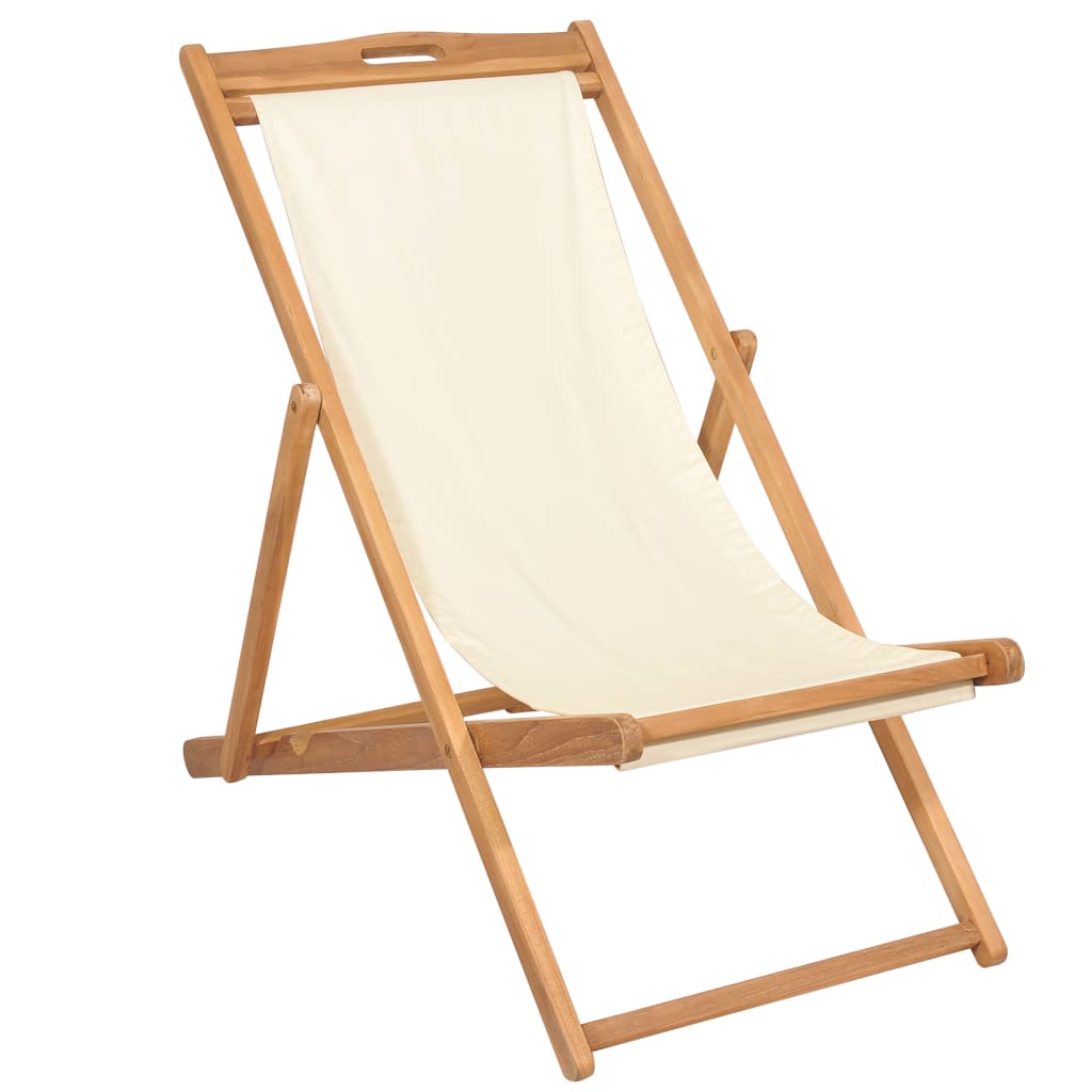  Strandstol teakträ 56x105x96 cm gräddvit