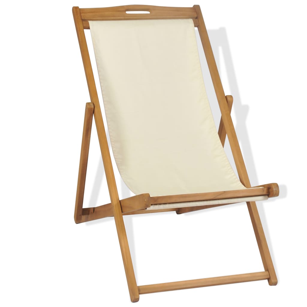  Strandstol teakträ 56x105x96 cm gräddvit