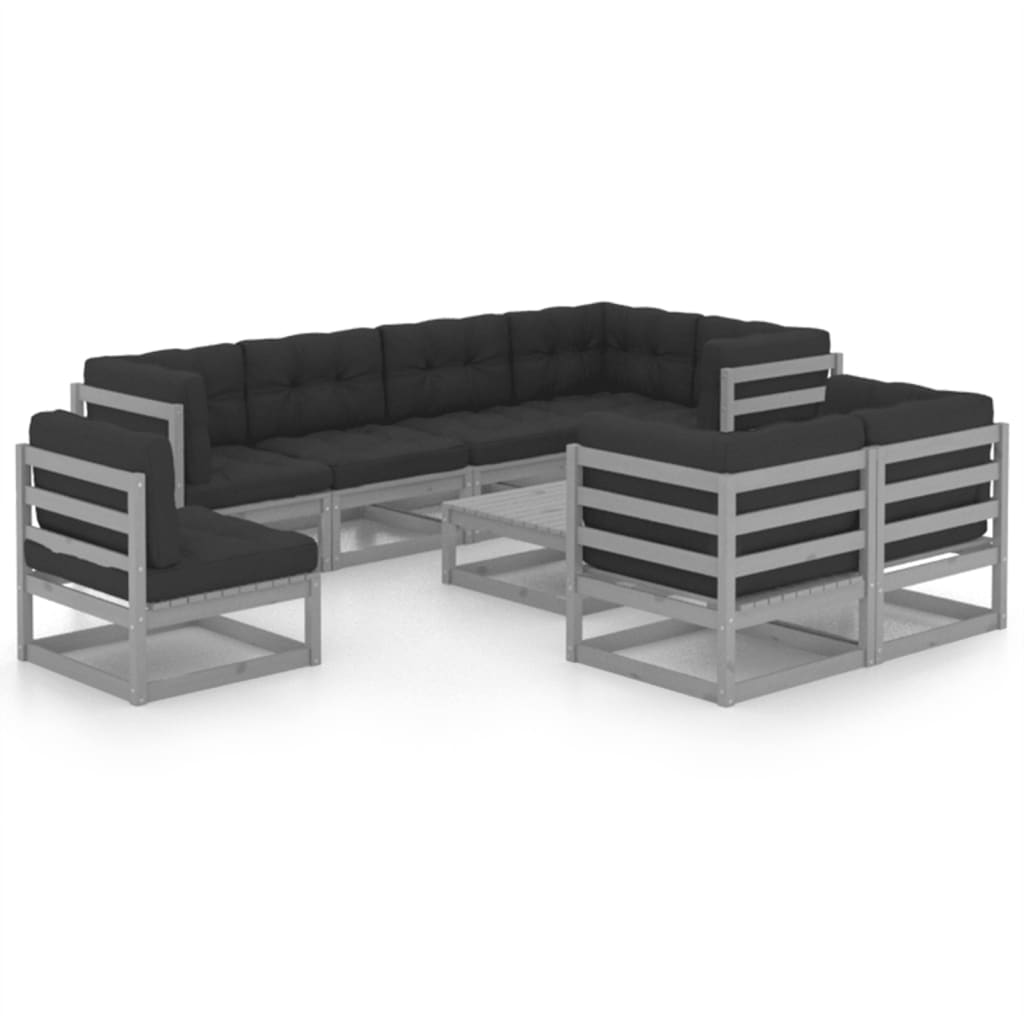  Loungegrupp med dynor 9 delar massiv furu