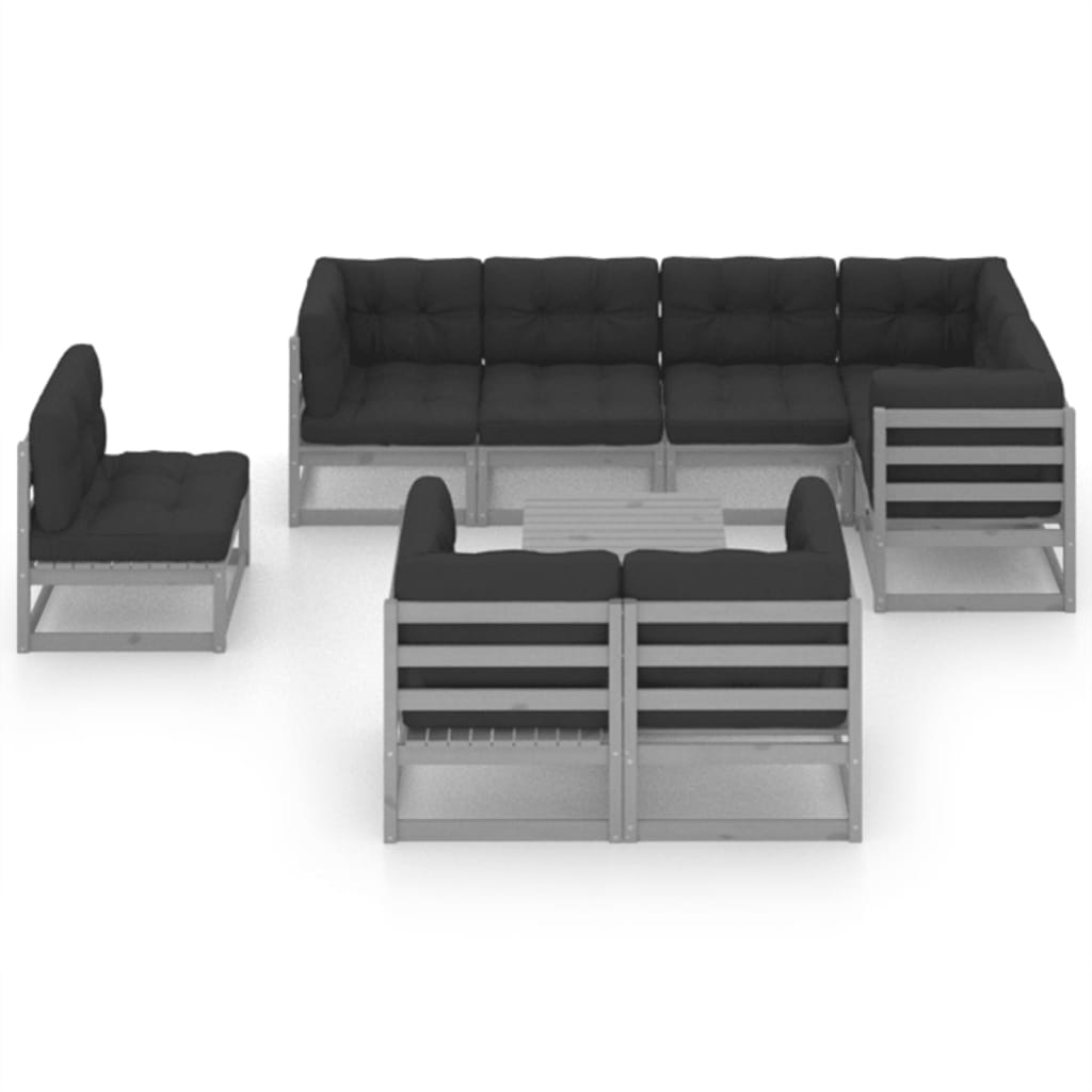  Loungegrupp med dynor 9 delar massiv furu