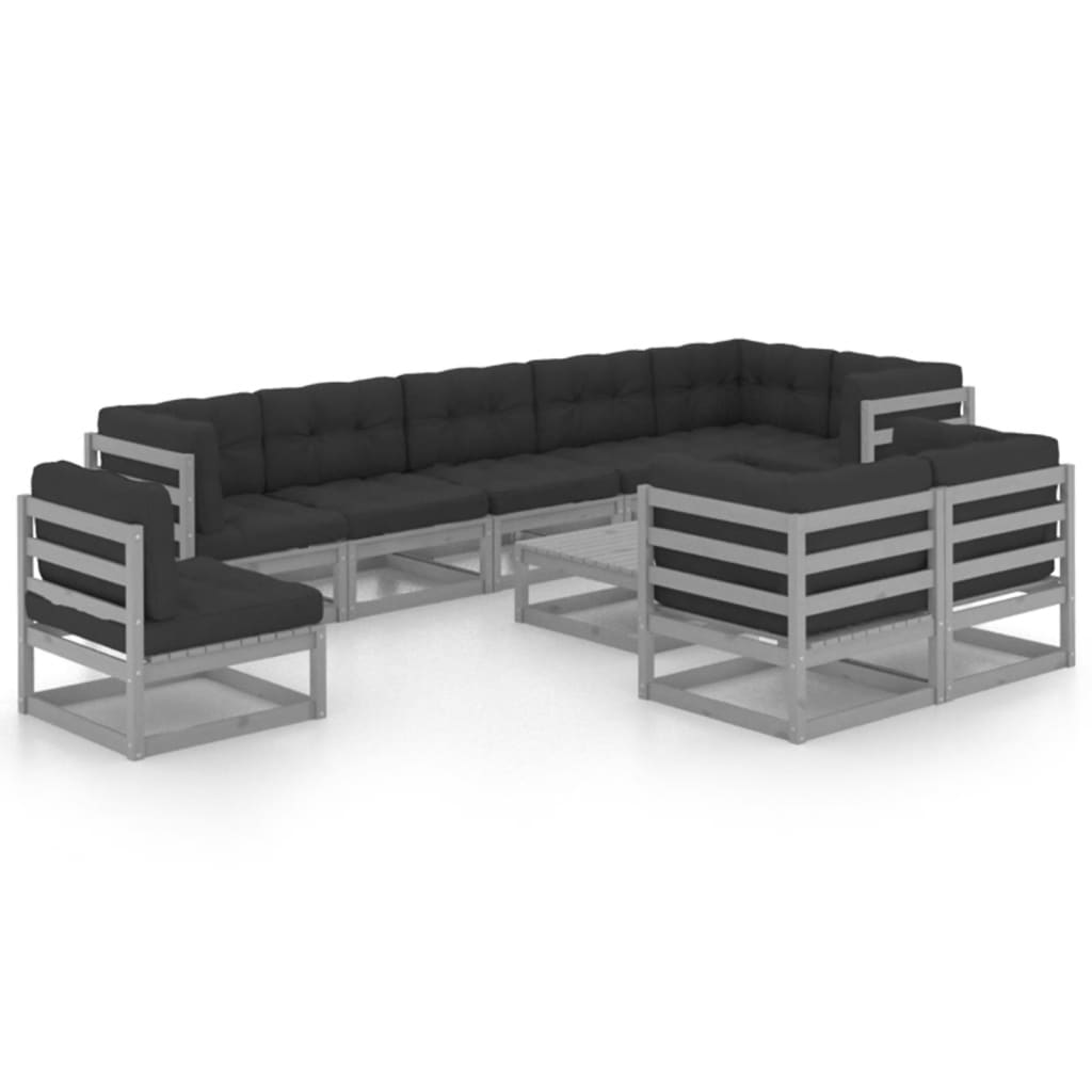  Loungegrupp med dynor 10 delar massiv furu