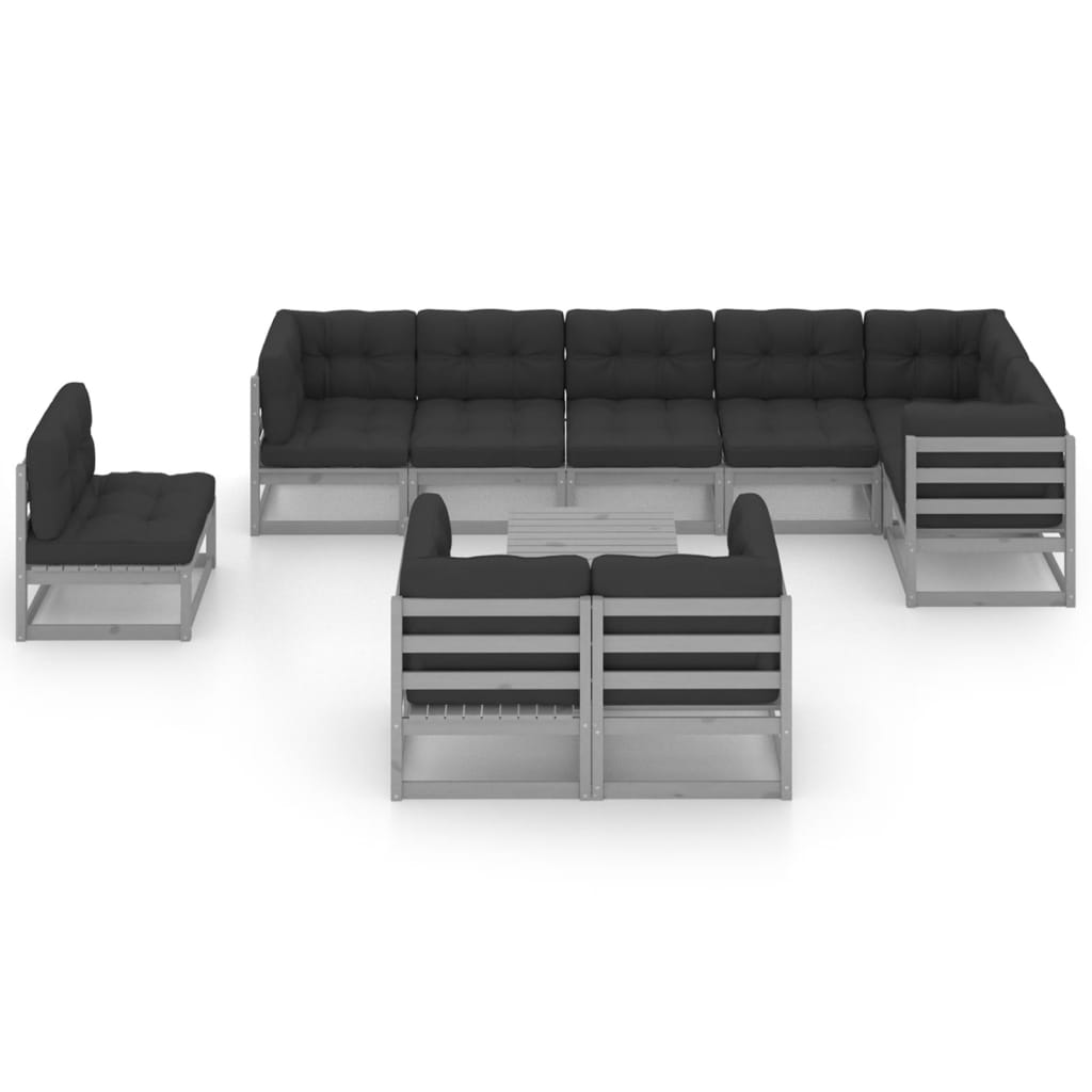  Loungegrupp med dynor 10 delar massiv furu