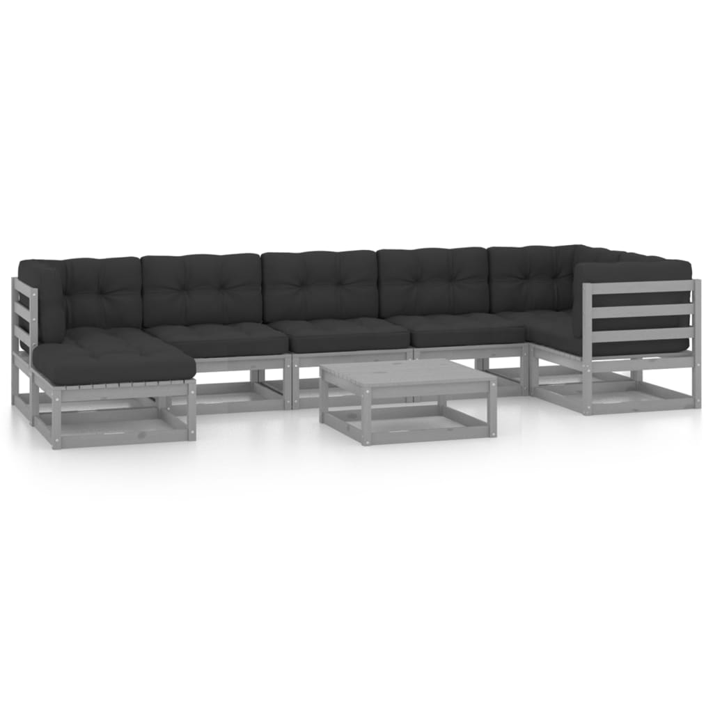  Loungegrupp med dynor 8 delar massiv furu