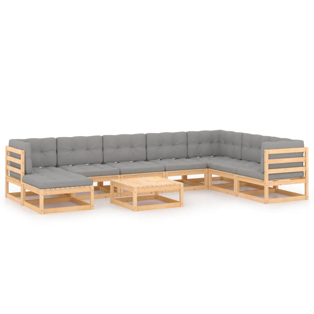  Loungegrupp med dynor 9 delar massiv furu