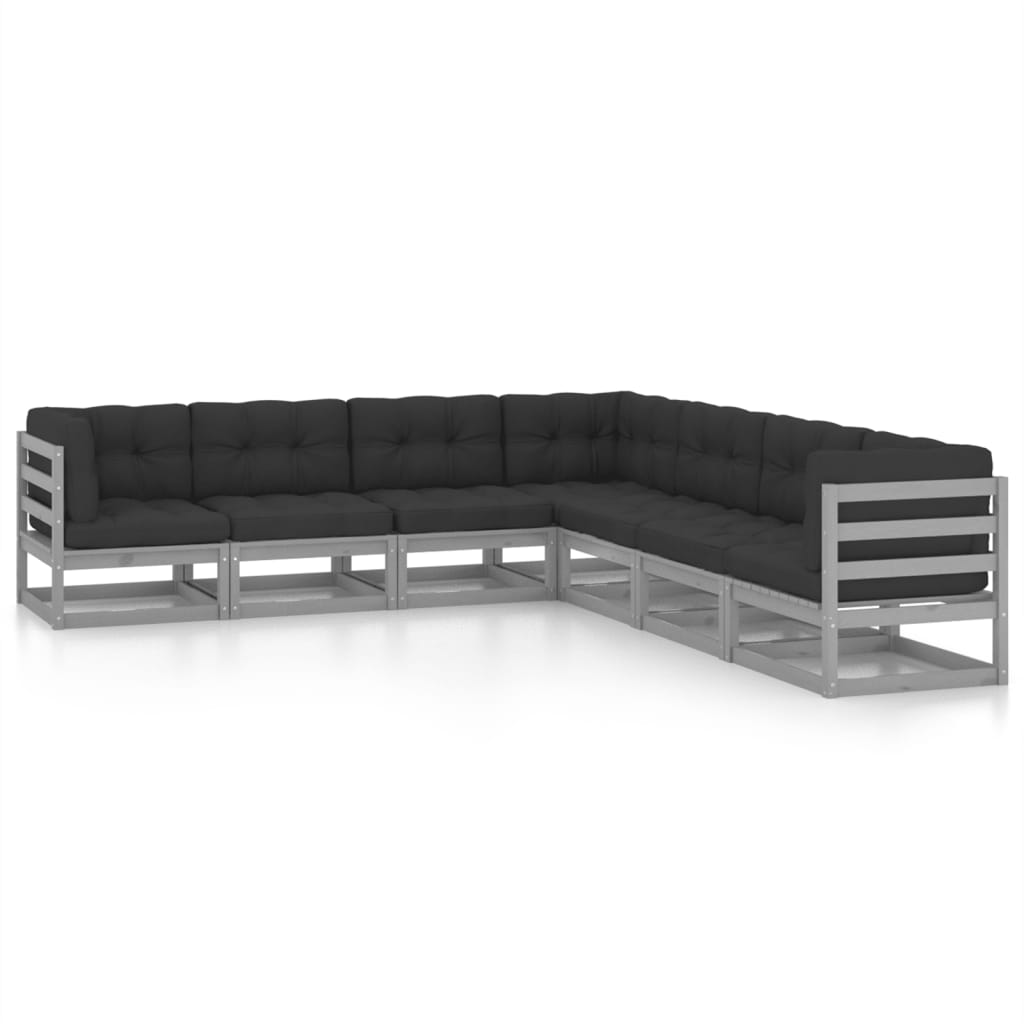  Loungegrupp med dynor 7 delar grå massiv furu