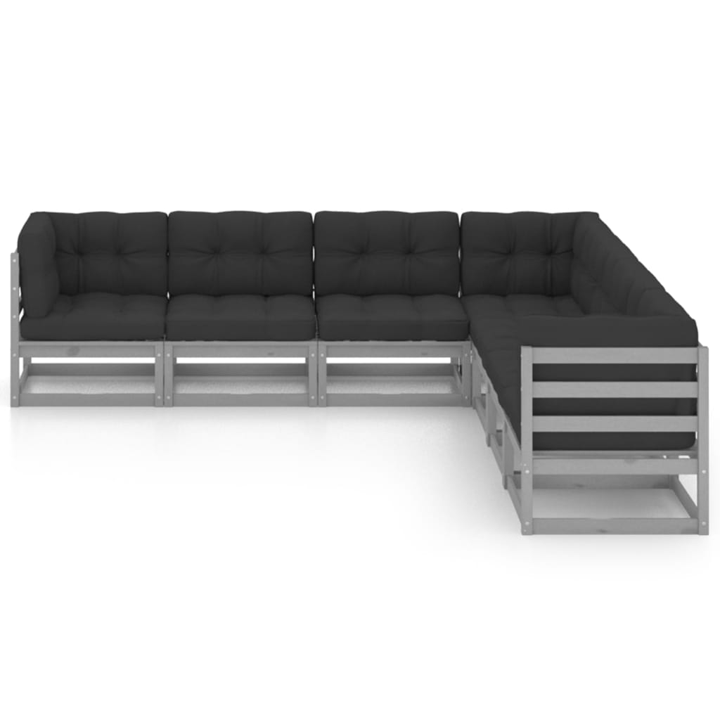  Loungegrupp med dynor 7 delar grå massiv furu