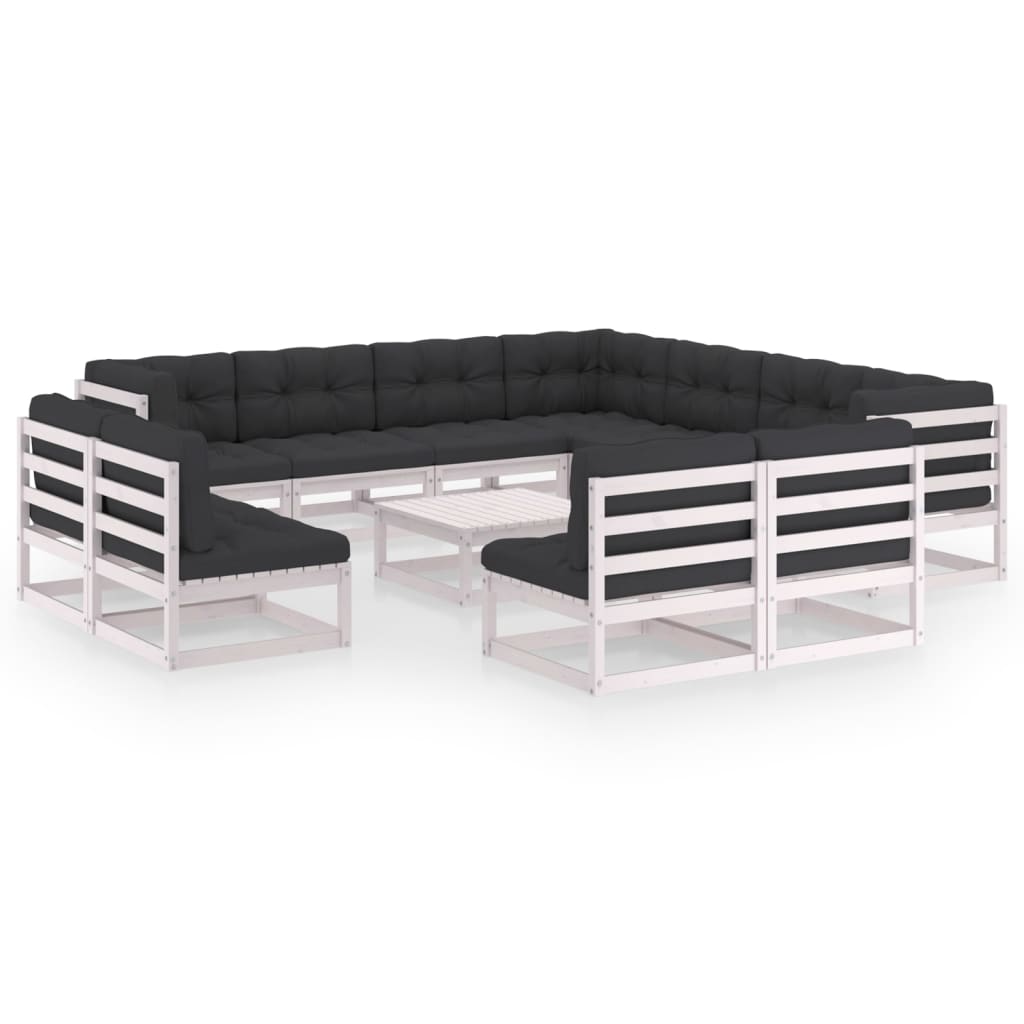  Loungegrupp med dynor 12 delar vit massiv furu