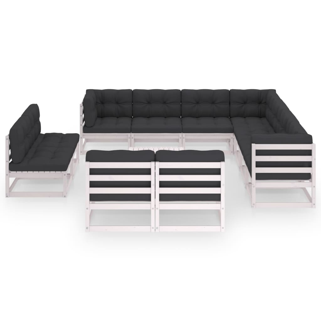  Loungegrupp med dynor 12 delar vit massiv furu