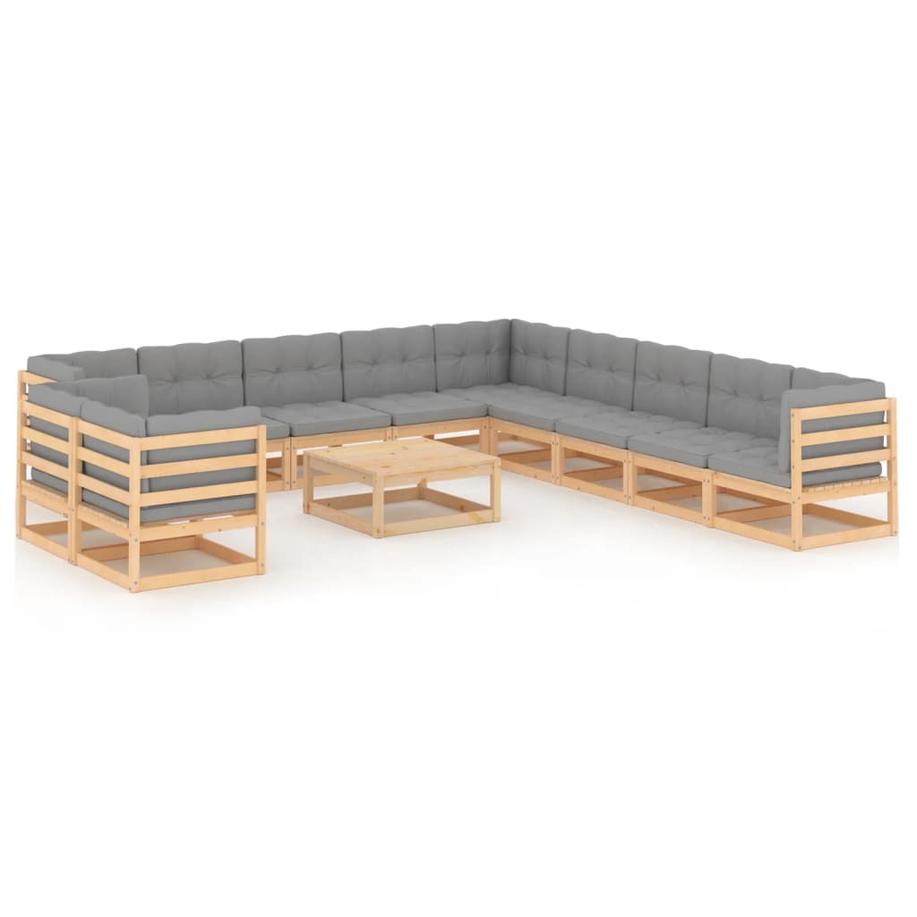  Loungegrupp med dynor 12 delar massiv furu