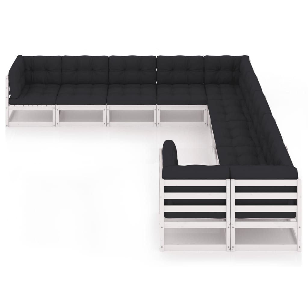  Loungegrupp med dynor 10 delar vit massiv furu