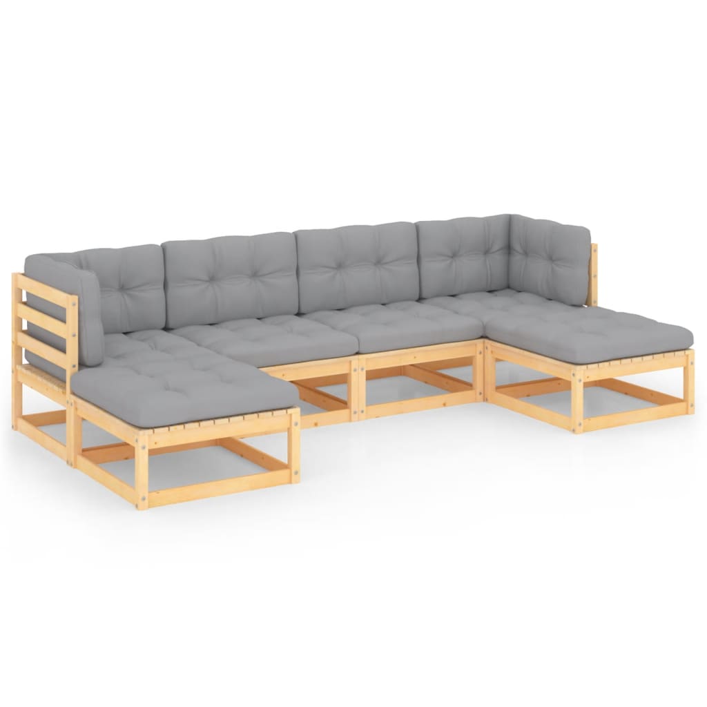  Loungegrupp med dynor 6 delar massiv furu