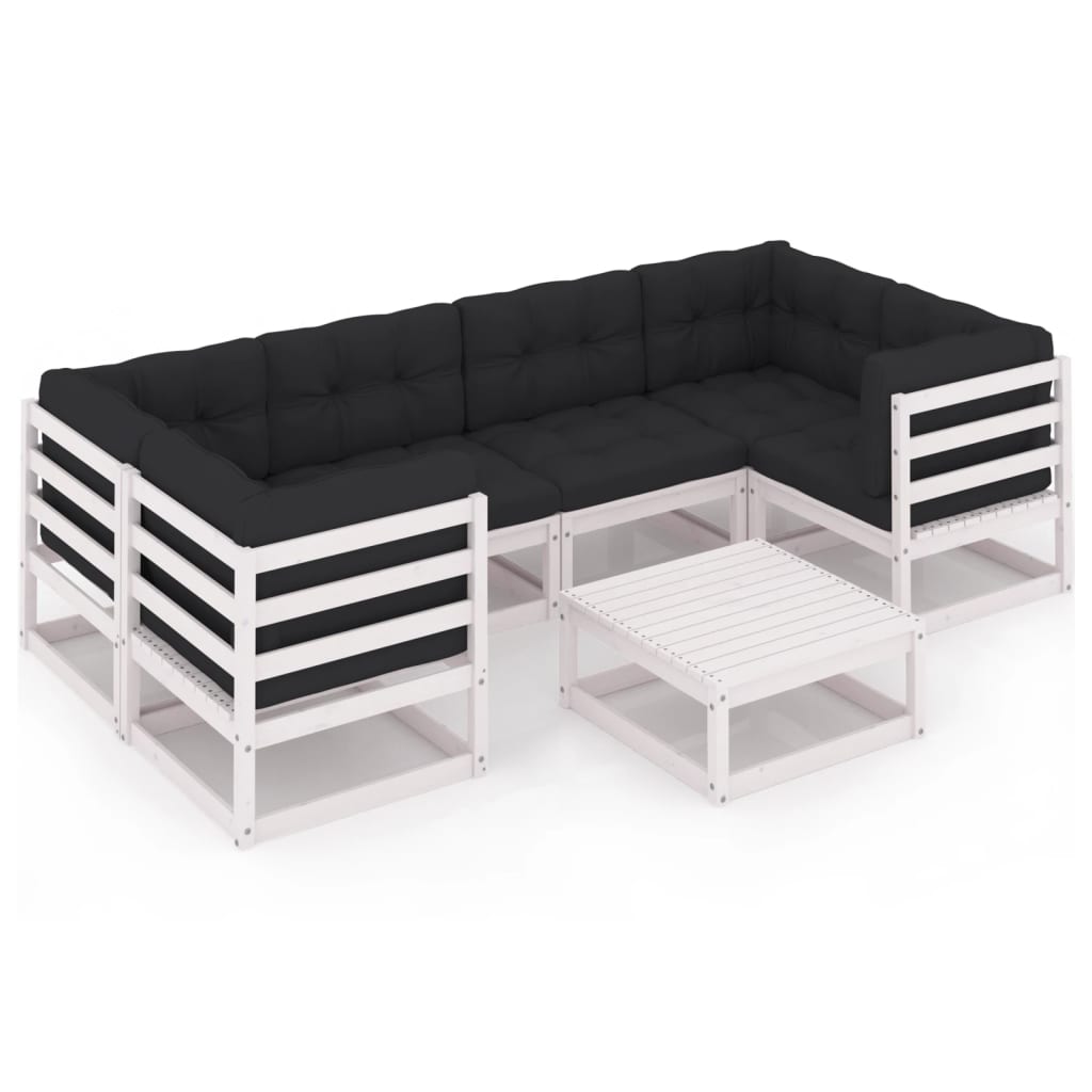  Loungegrupp med dynor 7 delar vit massiv furu
