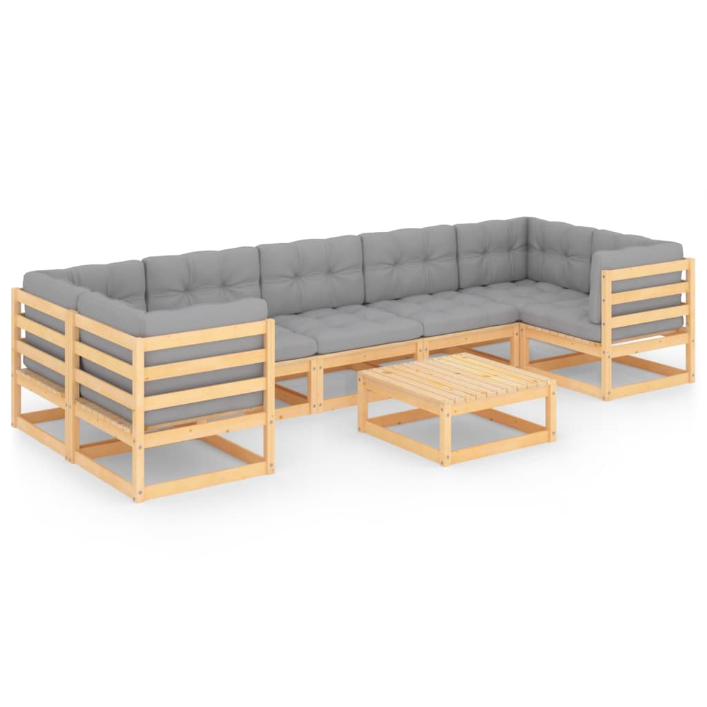  Loungegrupp med dynor 8 delar massiv furu