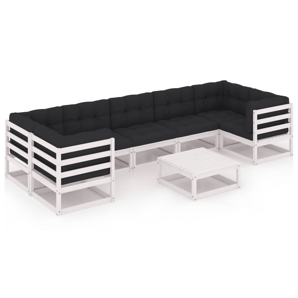  Loungegrupp med dynor 8 delar vit massiv furu