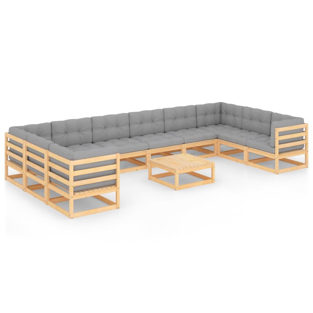  Loungegrupp med dynor 11 delar massiv furu